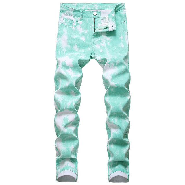 Casual Colorful Printed Hip Hop Slim Straight Streetwear Men Jeans