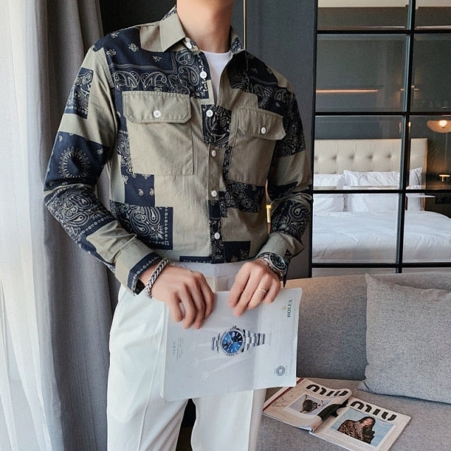 Irregular Paisley Patterned Patchwork Shirt