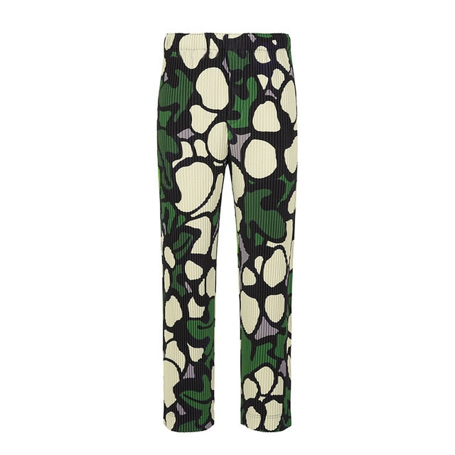 Geometric Pleated Straight Loose Pants