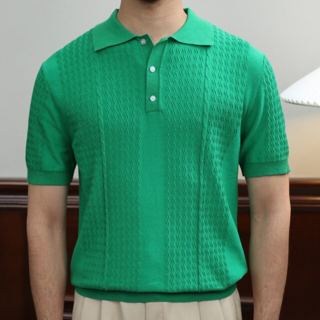 Knitted Striped Casual Polo Shirt