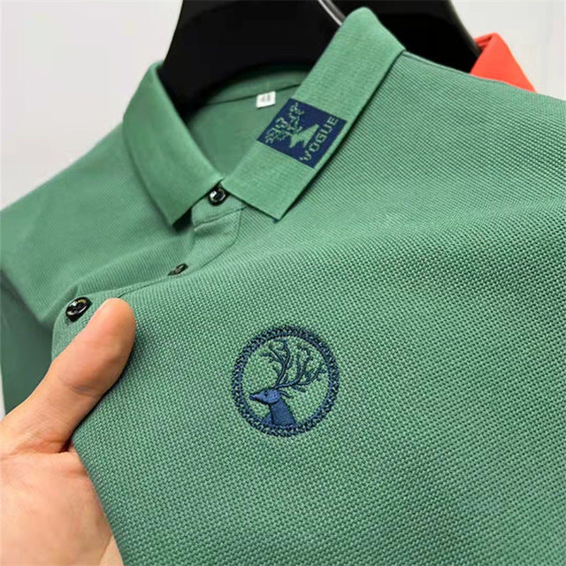 Deer Head Embroidery Lapel Polo Shirt
