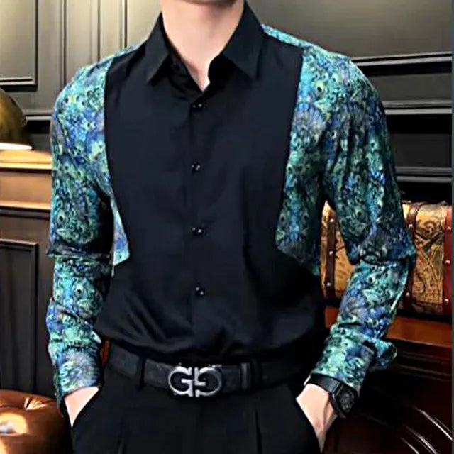 Contrast Color Stitching Print Shirt