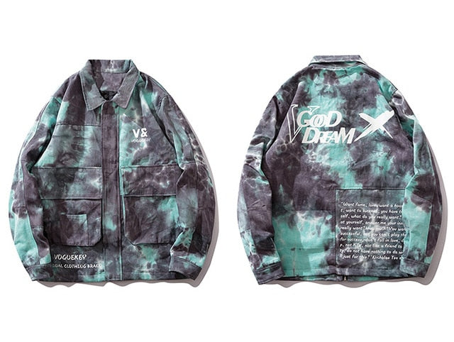 Tie Dye Printed Letters Oversize Men Jacket