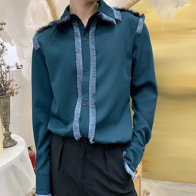 Vintage Tasseled Button Line Detail Men Shirts
