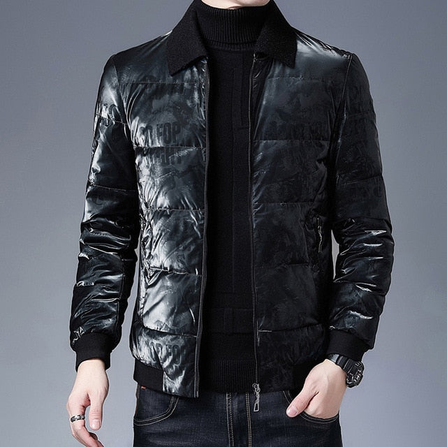 Subtle Letters Printed Down Parka Jacket