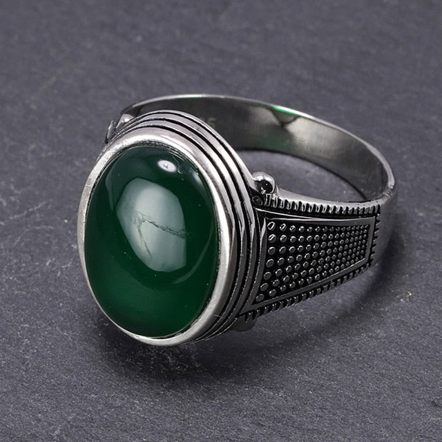 Sterling Silver Antique with Natural Onyx Multi Colors Men Fashion Rings