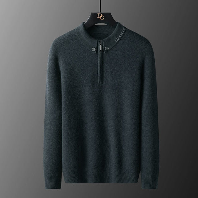 Solid Color Zipper Neck Autumn Sweater