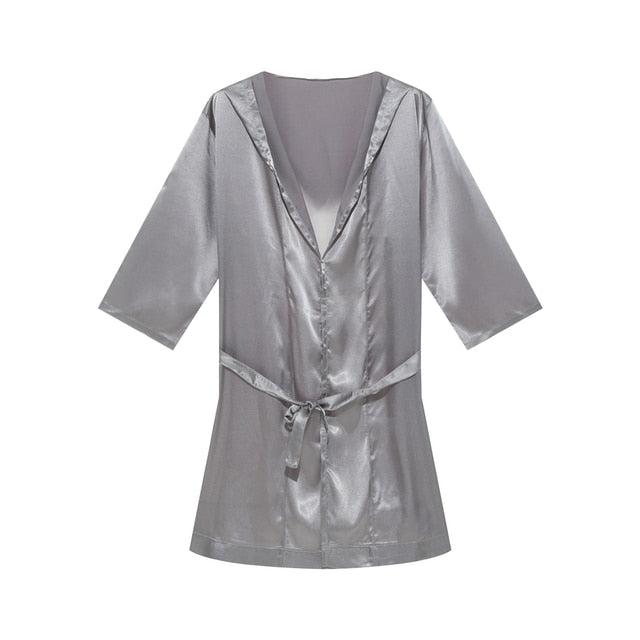 Hooded Satin Solid Pajamas Robe