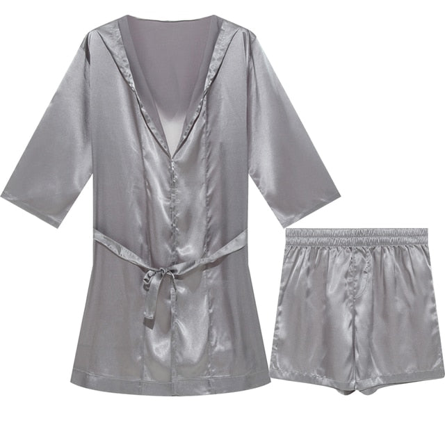 Hooded Satin Solid Pajamas Robe