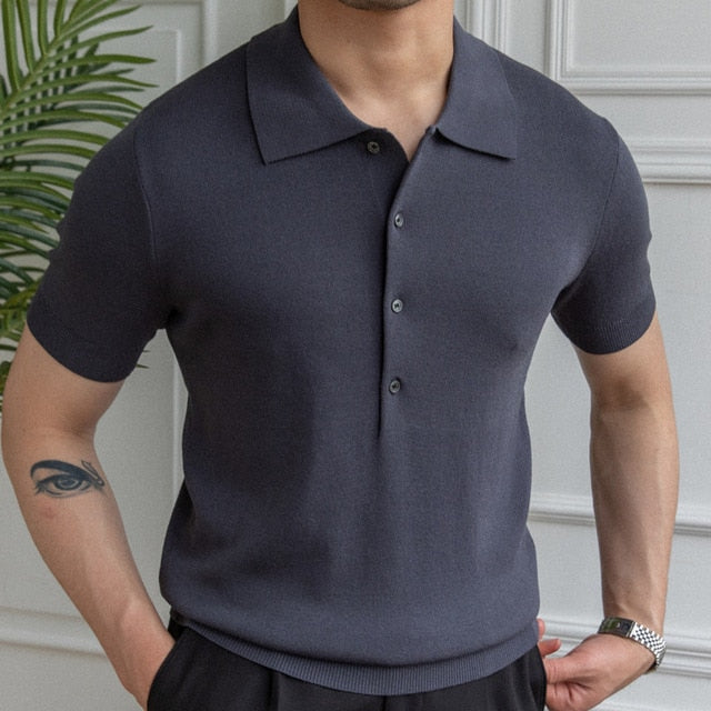 Simple Casual Knitted Men Polo Shirt