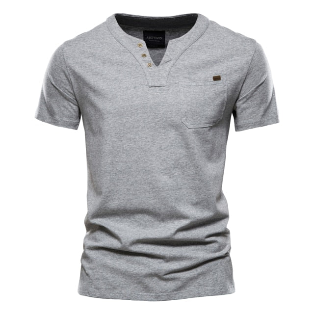 Solid Pocketed Collarless Polo Shirt