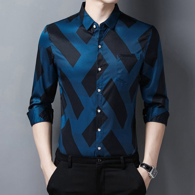 Diagonal Black Block Printed Long Sleeve Shirt