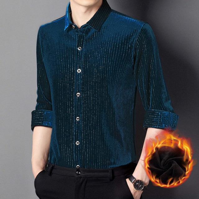 Casual Button Closure Striped Polyester Long Sleeve Shirt