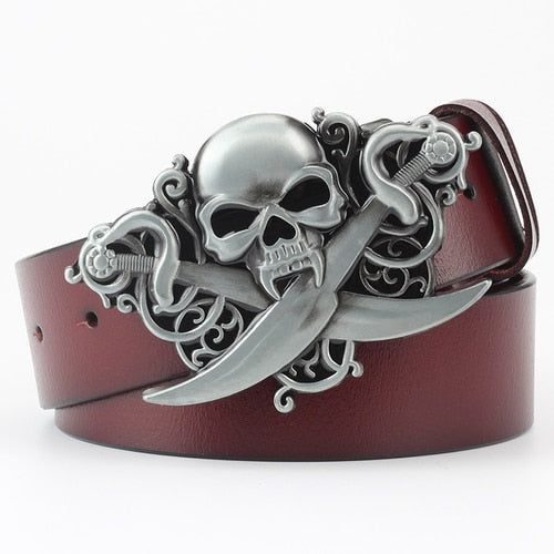 Rock Metal Skull Head Buckle Leather Belt