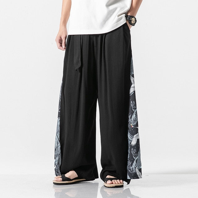 Side Triangle Patchwork Patterned Baggy Pants