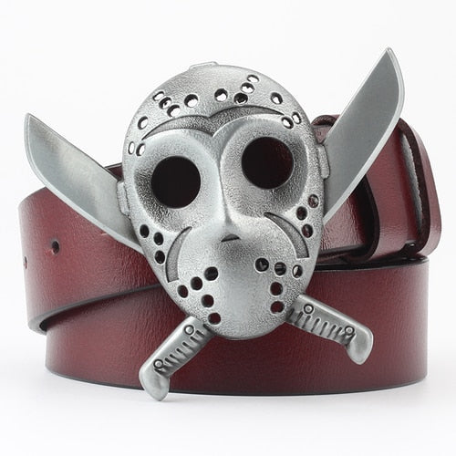 Rock Metal Skull Head Buckle Leather Belt