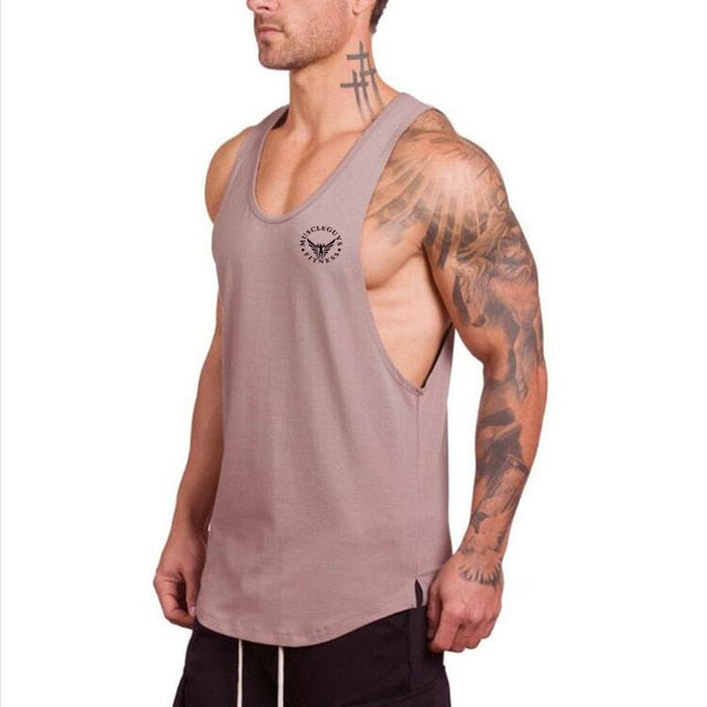 Badge Decorated Solid Color Fitness Tank Top