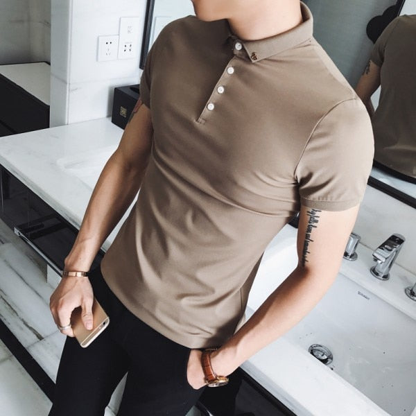 Solid Casual Slim Fit Breathable Design Men Polo Shirt