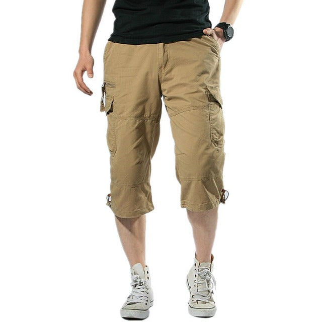 Cotton Solid Cargo Multi Pocket Style Men Shorts