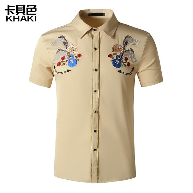 Skulls With Wings Embroidery Decorated Shirt