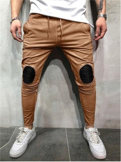 Oval Patched Knee Streetwear Men Drawstring Pants