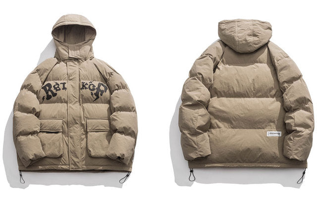 Letter Padded Pocket Hoodie Parka