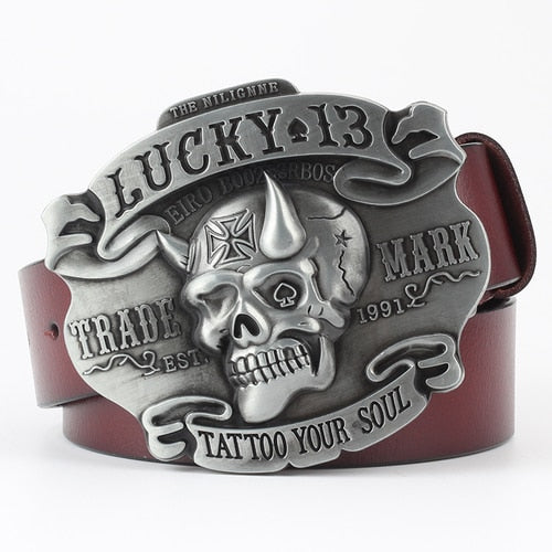 Rock Metal Skull Head Buckle Leather Belt