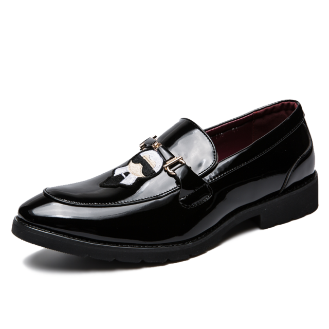 Owl and Lafayette Patch Embroidery Patent Leather Men Shoes