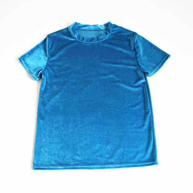 Solid Velvet Round Neck T-Shirt