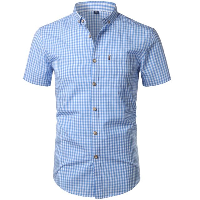 Plaid Turn-Down Collar Neck Cotton Shirt