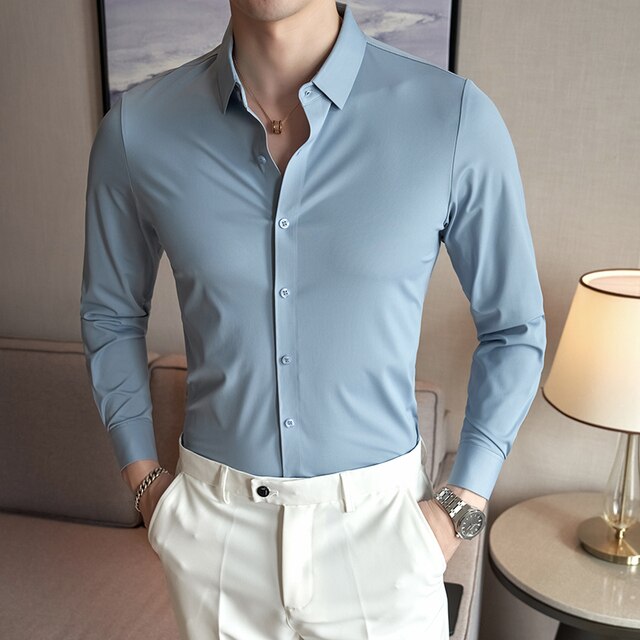 Ice Silk Long Sleeve Formal Slim Fit Shirt