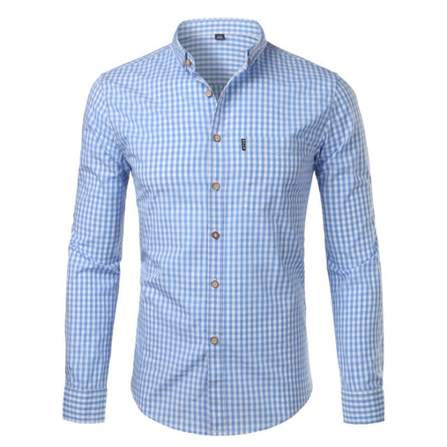 Plaid Turn-Down Collar Neck Cotton Shirt