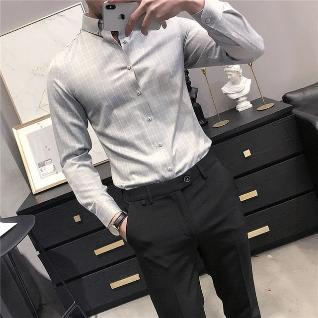 Two-Toned Thin Plaid Patterned Shirts