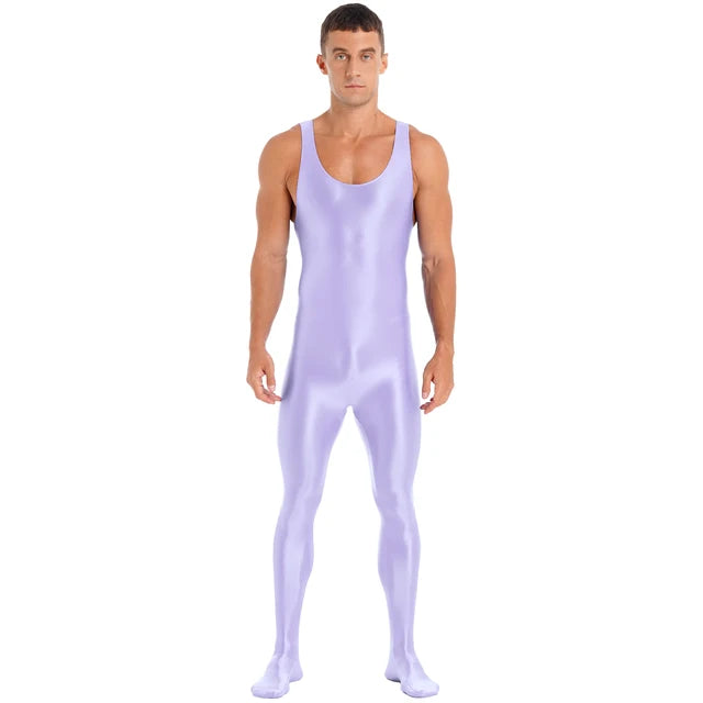 Sleeveless Solid Shiny Tights Jumpsuit