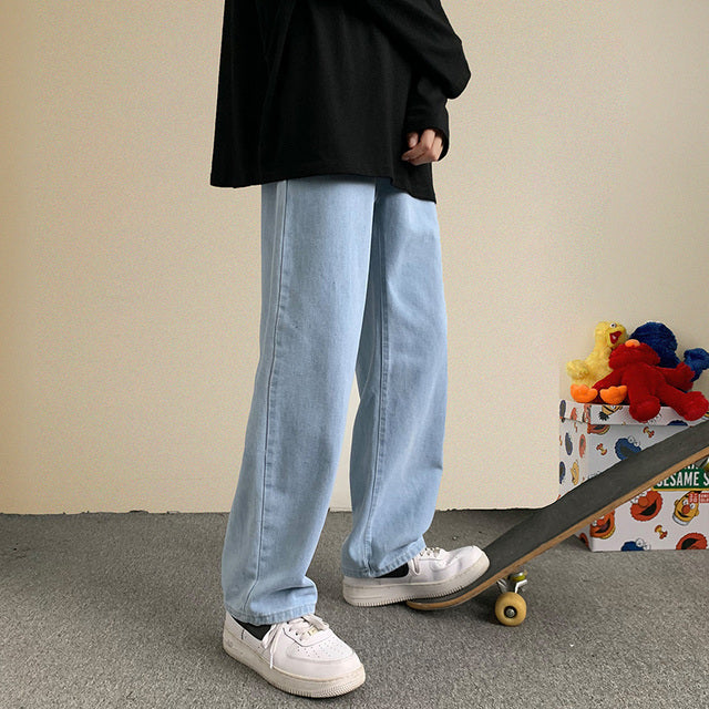 Solid Classic Straight Baggy Jeans
