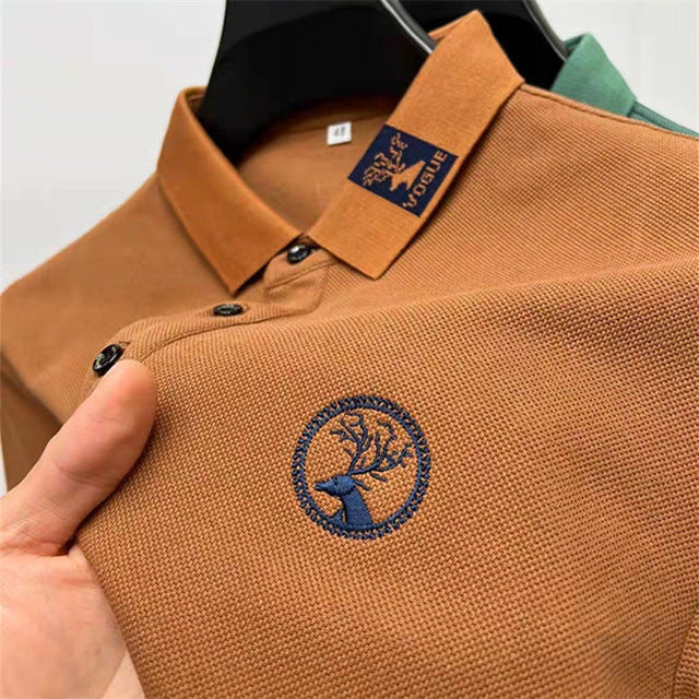 Deer Head Embroidery Lapel Polo Shirt