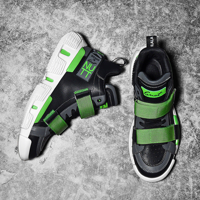 Casual Black White Green Strap Lace Men Sneakers