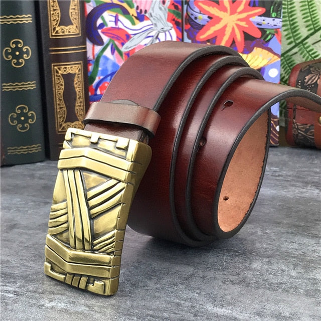 Gold Metal Luxury Buckle Leather Belt