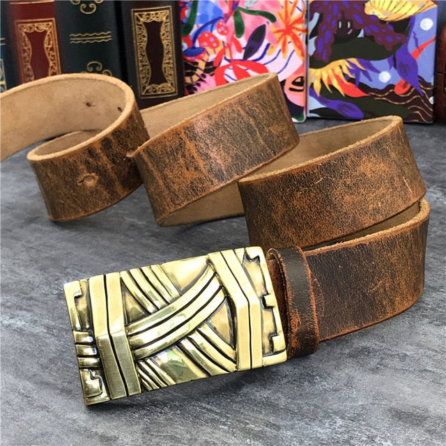 Gold Metal Luxury Buckle Leather Belt