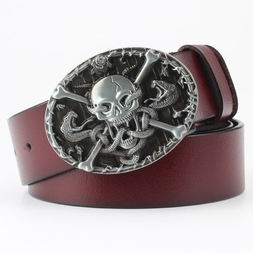 Rock Metal Skull Head Buckle Leather Belt