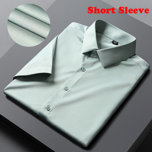 Solid Polyester Turn-Down Collar Men's Shirt