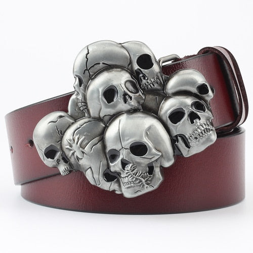 Rock Metal Skull Head Buckle Leather Belt