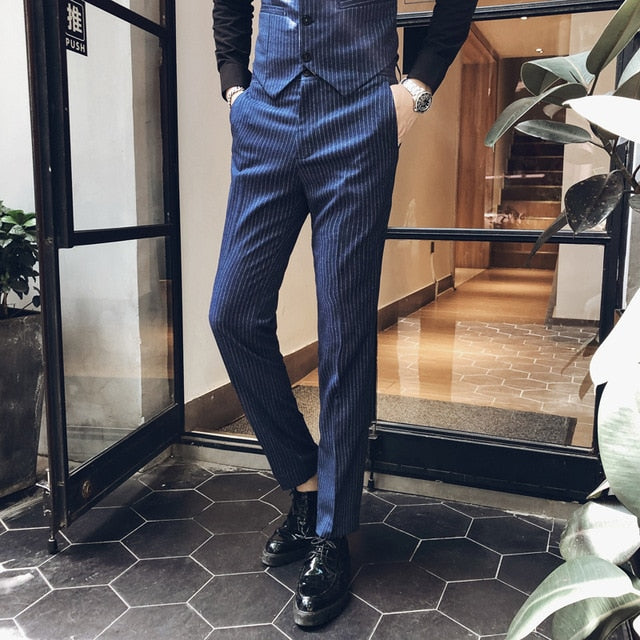Stripe Slim Fit Dress Business Casual Style Men Trouser