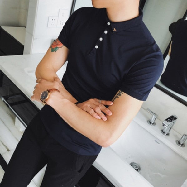 Solid Casual Slim Fit Breathable Design Men Polo Shirt