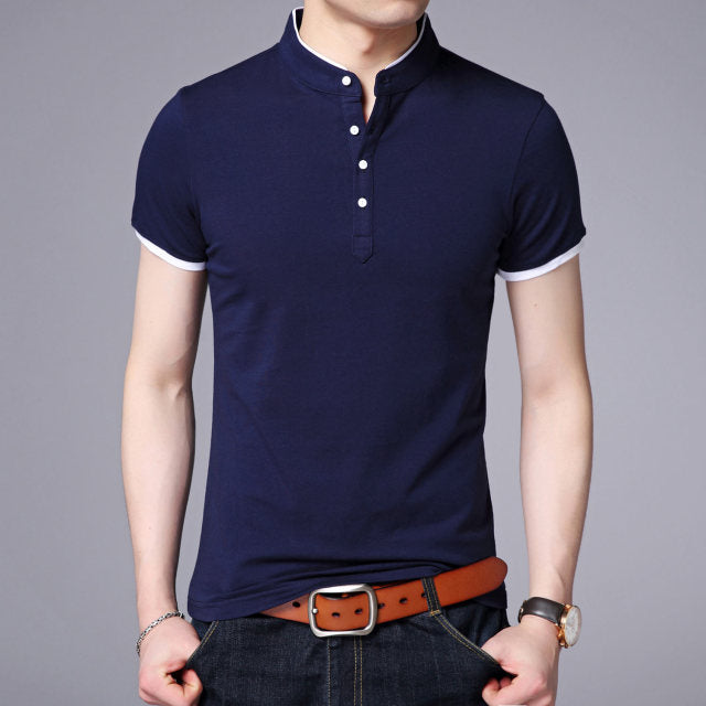 Layered Style Mandarin Stand Collared Polo Shirt