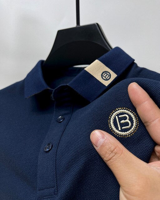 Solid 100% Cotton Letter Embroidery Polo Shirt