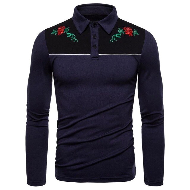 Flower Embroidery Patchwork Long Sleeve Shirt