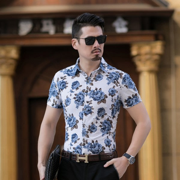 Floral Print Summer Short Sleeve Style Men Shirt