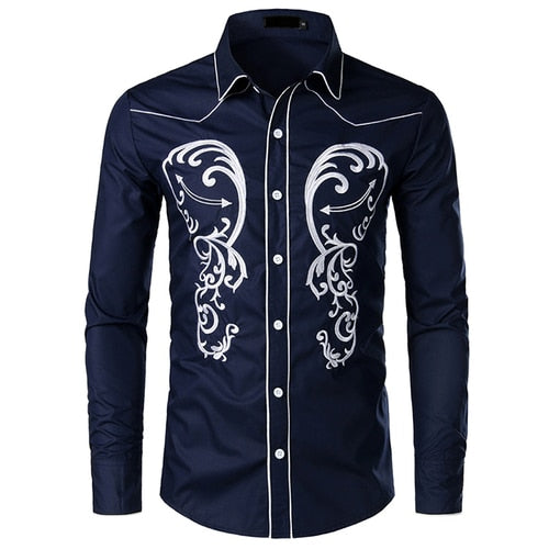Casual Embroidered Western Style Men Long Sleeves Shirt