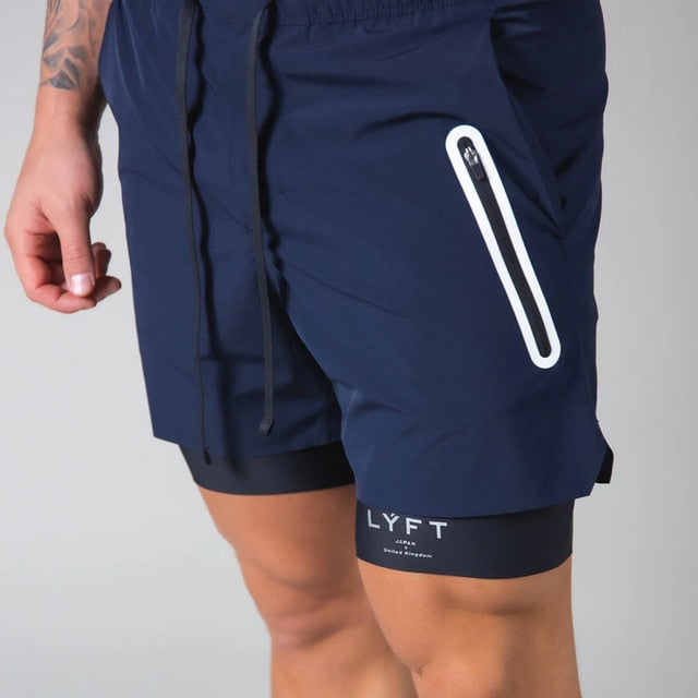 2 in 1 Solid Drawstring Style Gym Shorts